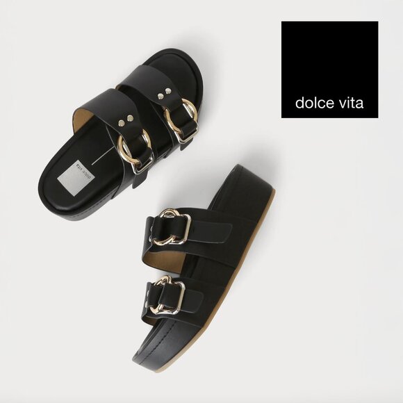Dolce Vita Black Double Buckle Sandals - Picture 2 of 7